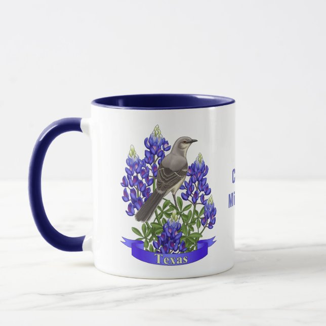 Texas State Mockingbird & Bluebonnet Flower Mug (Left)