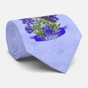 Texas State Mockingbird & Bluebonnet Flower Tie