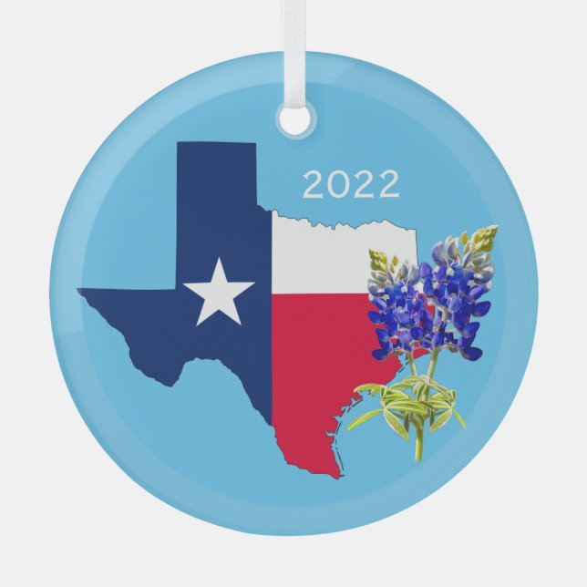Texas State Outline and Bluebonnets Ornament (Front)