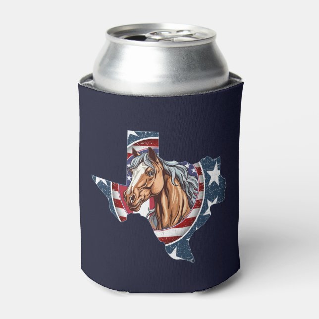 Texas State Outline USA Horse Can Cooler (Can Front)