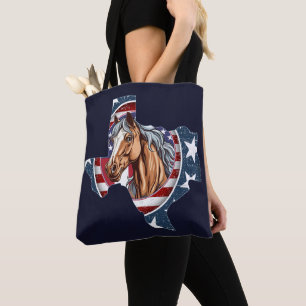 Texas State Outline USA Horse Tote Bag