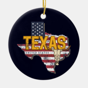 Texas State United States Retro Map Vintage USA Ceramic Tree Decoration