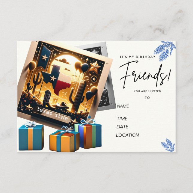 Texas Style Birthday Card Invitation  (Front)