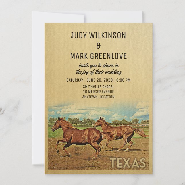 Texas Texas Wedding Invitation Horses (Front)