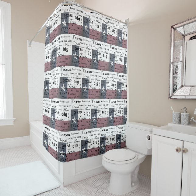 Texas Text Design-with Texas Flag Shower Curtain (In Situ)