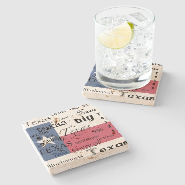 Texas Text Design-with Texas Flag Stone Coaster (Side)