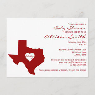 Texas Themed Red White Baby Shower Invitations