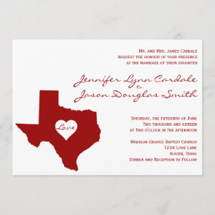 Texas Themed Red White Wedding Invitations