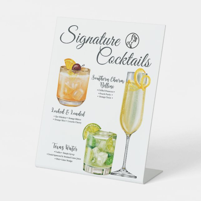 Texas Themed Signature Drinks Menu Pedestal Sign (Front)