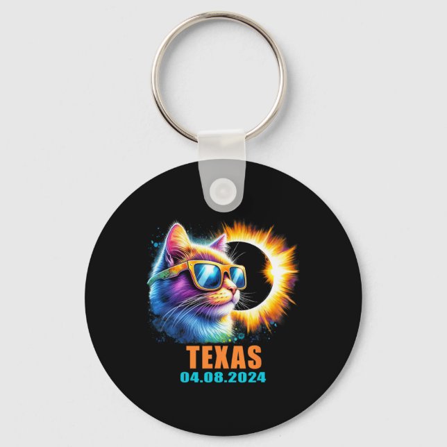 Texas Total Solar Eclipse 2024 Cat Solar Eclipse G Key Ring (Front)