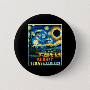 Texas Total Solar Eclipse 2024 Starry Night 6 Cm Round Badge