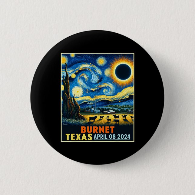 Texas Total Solar Eclipse 2024 Starry Night  6 Cm Round Badge (Front)