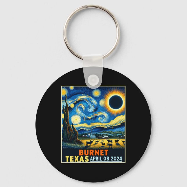 Texas Total Solar Eclipse 2024 Starry Night  Key Ring (Front)