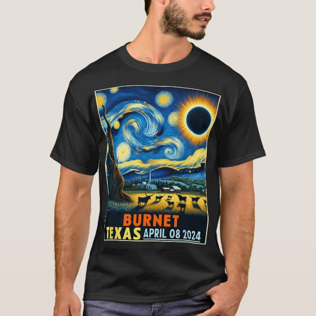 Texas Total Solar Eclipse 2024 Starry Night  T-Shirt (Front)