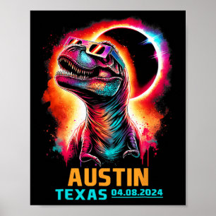 Texas Total Solar Eclipse 2024 T Rex Dinosaur  Poster