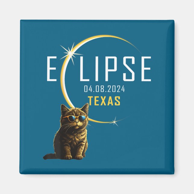 Texas Total Solar Eclipse Cat Illustration Magnet (Front)