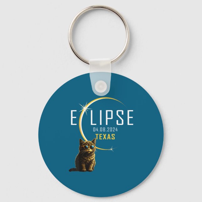 Texas Total Solar Eclipse Cat Key Ring (Front)