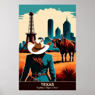 Texas Travel: Everything is Bigger Travel Poster