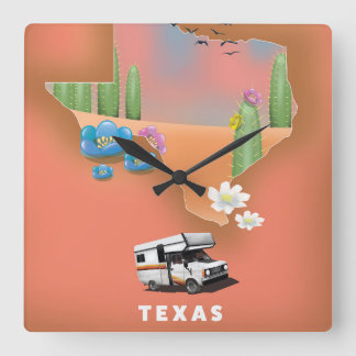Texas travel poster square wall clock