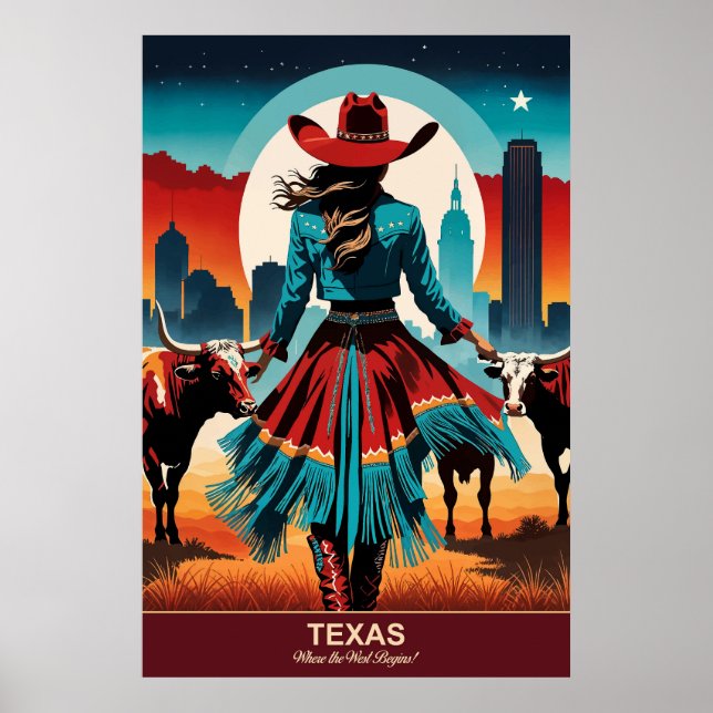 Texas Travel: Where the West Begins Travel Poster (Front)