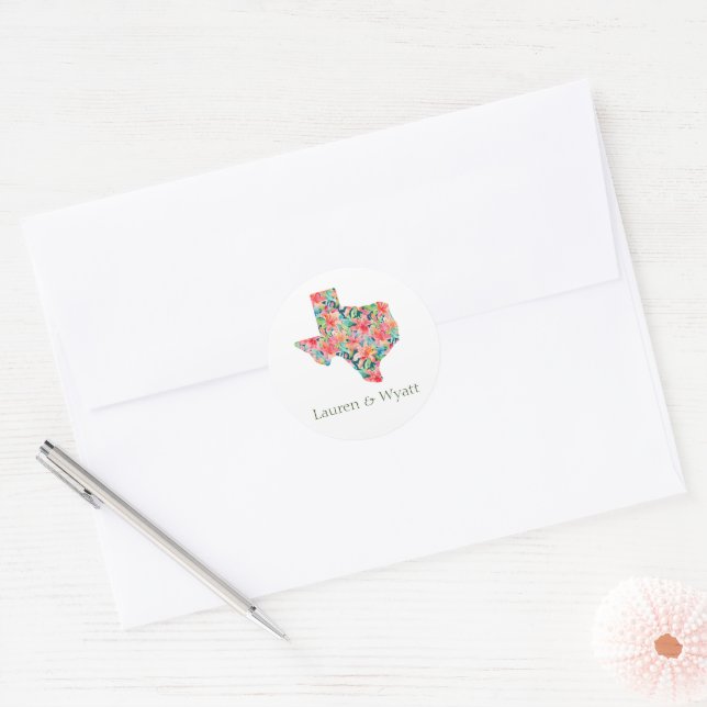 Texas Tropical Bright Botanical Floral Wedding Classic Round Sticker (Envelope)