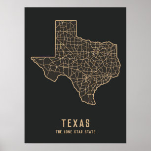 Texas US State road map - the Lone star state map Poster