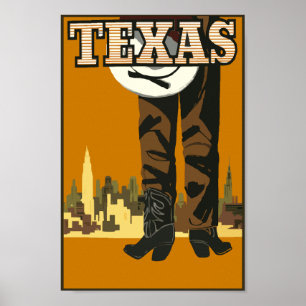 Texas USA Cowboy Boots Vintage Travel Poster