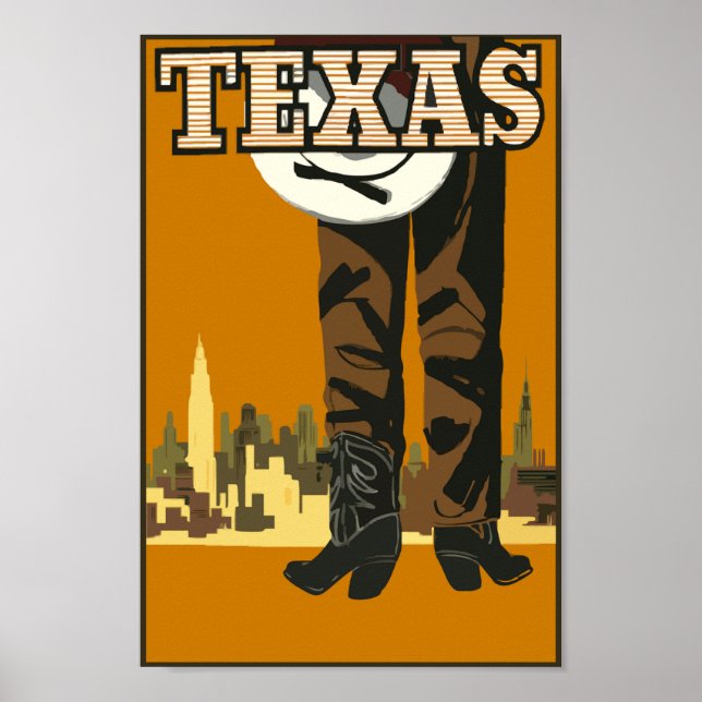 Texas USA Cowboy Boots Vintage Travel  Poster (Front)