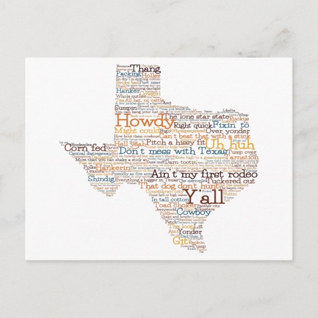 Texas USA Slang Word Art Map Postcard (Front)