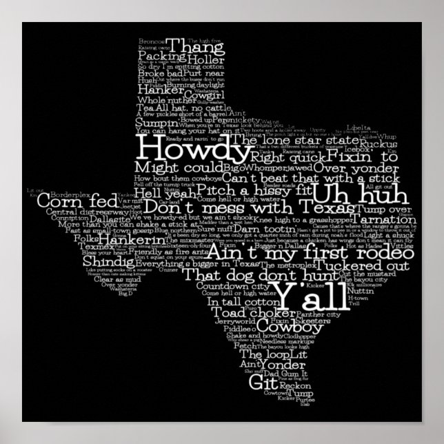 Texas USA Slang Word Art Map Poster (Front)