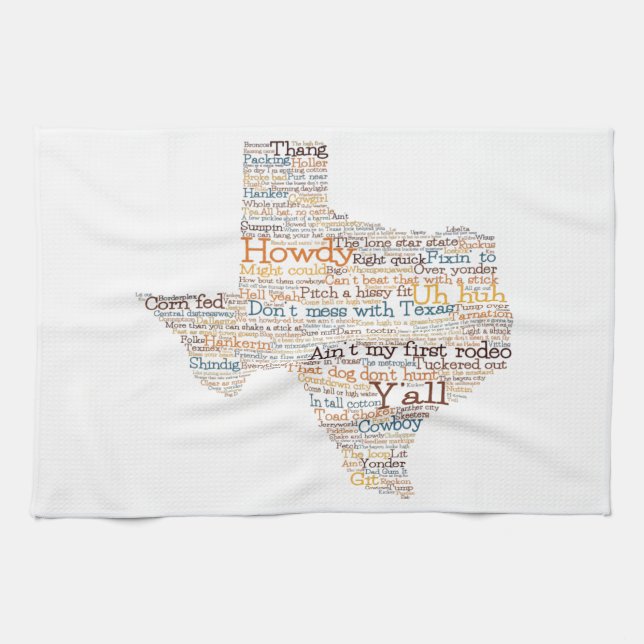 Texas USA Slang Word Art Map Tea Towel (Horizontal)