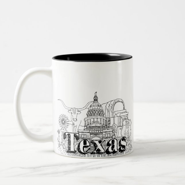 Texas Vacation Art Drawing Vacation Art Travelling Two-Tone Coffee Mug (Left)