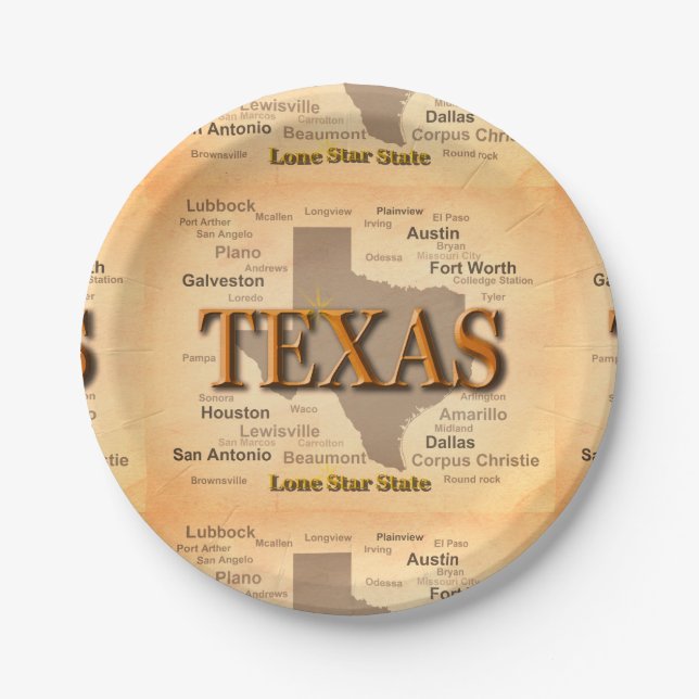 Texas Vintage Map Paper Plate (Front)