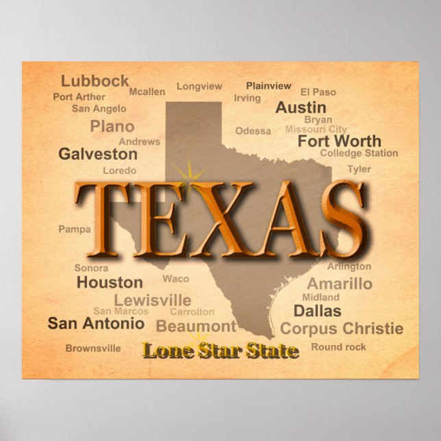 Texas Vintage Map Poster (Front)