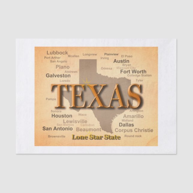 Texas Vintage Map Tissue Paper (Front)