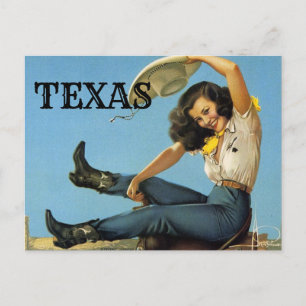 TEXAS Vintage travel Cowgirl Postcard