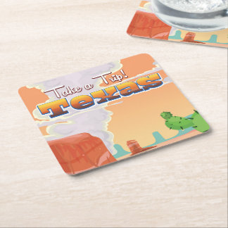 Texas Vintage Travel Poster Square Paper Coaster