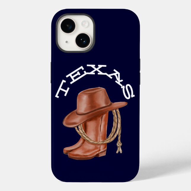 Texas Watercolor Cowboy Cowgirl Brown and Blue Case-Mate iPhone Case (Back)