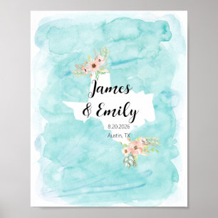 Texas Watercolor Wedding Guest Book Alternative