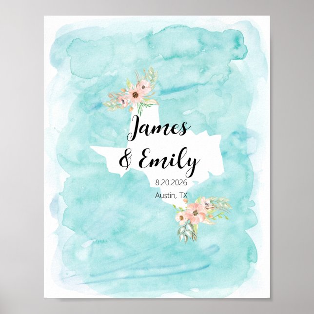 Texas Watercolor Wedding Guest Book Alternative (Front)