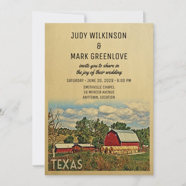 Texas Wedding Invitation Farm Barn Rustic (Front)