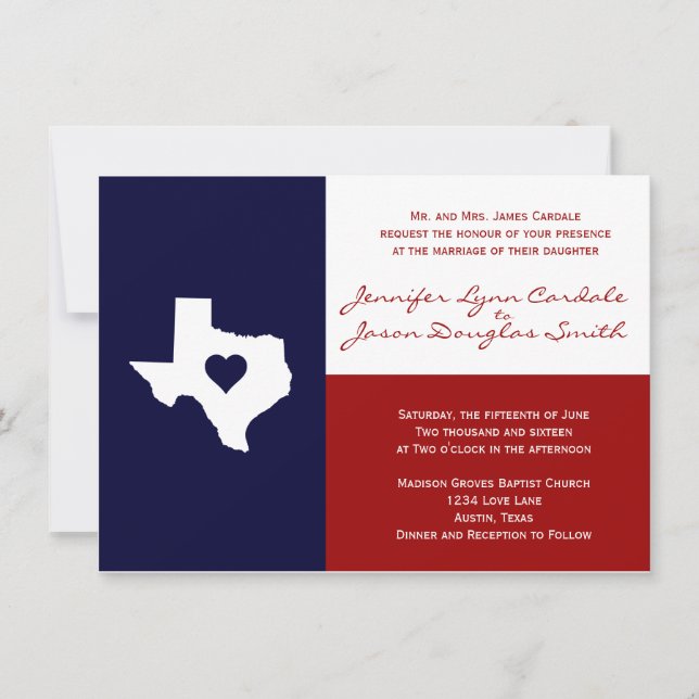 Texas Wedding Venues Invitations Red White Blue (Front)