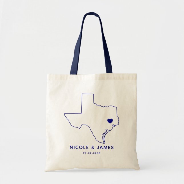Texas Wedding Welcome Bag Map Tote, Navy Blue (Front)