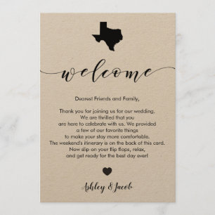 Texas Wedding Welcome Letter & Itinerary Card
