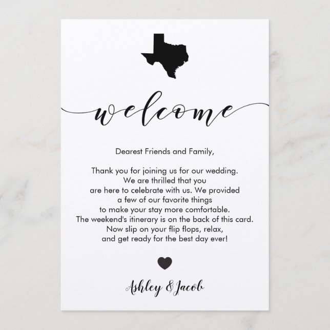 Texas Wedding Welcome Letter & Itinerary Card (Front)