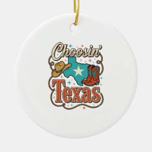 Texas Western Vintage Cowgirl Graphic T-Shirt Desi Ceramic Tree Decoration