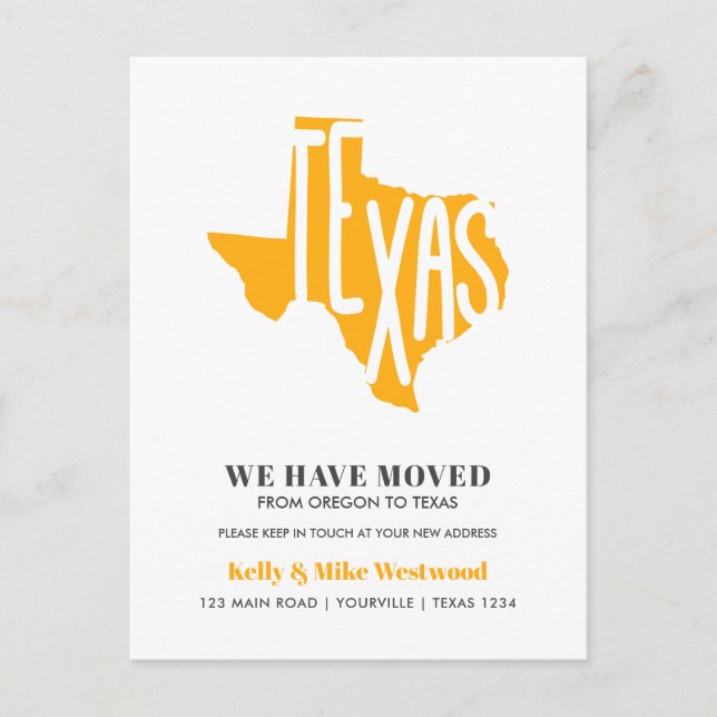 TEXAS  We've moved New address New Home Postcard (Front)