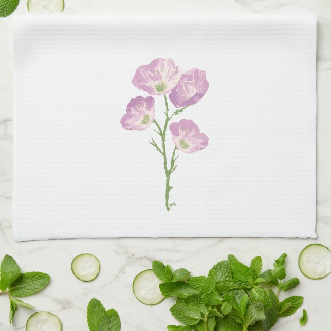 Texas Wild Flower Buttercup, pink, lavender flower Tea Towel (Folded)
