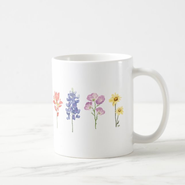 Texas Wild Flowers - Indian Paintbrush, Bluebonnet Coffee Mug (Right)