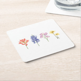 Texas Wild Flowers - Indian Paintbrush, Bluebonnet Square Paper Coaster